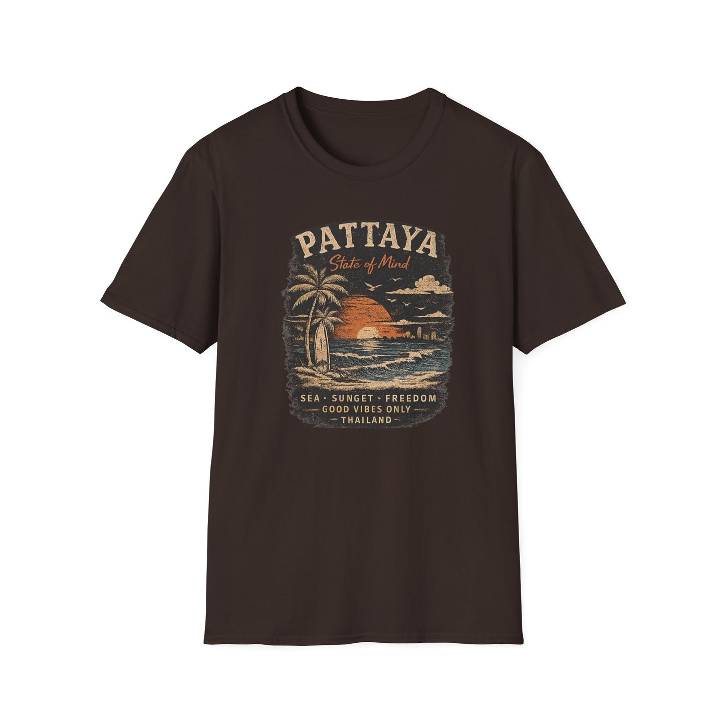 Pattaya State of Mind Design Detail Surfer Palme Sonnenuntergang Nahaufnahme