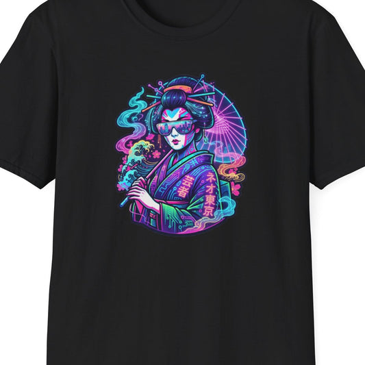 Black Neon Geisha T-Shirt – Design Nahaufnahme