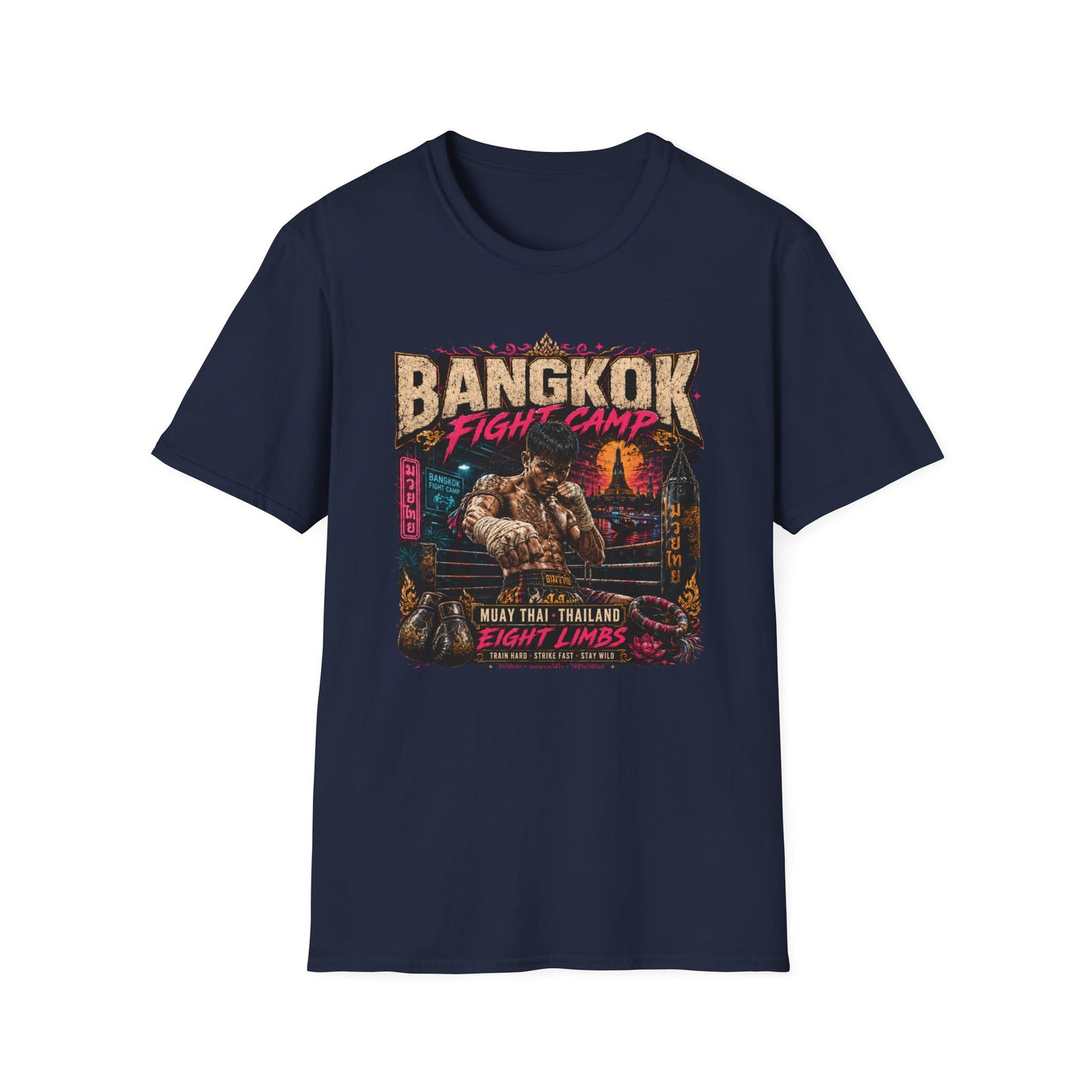 Bangkok Fight Camp T-Shirt Navy Muay Thai Thailand Streetwear Graphic Tee