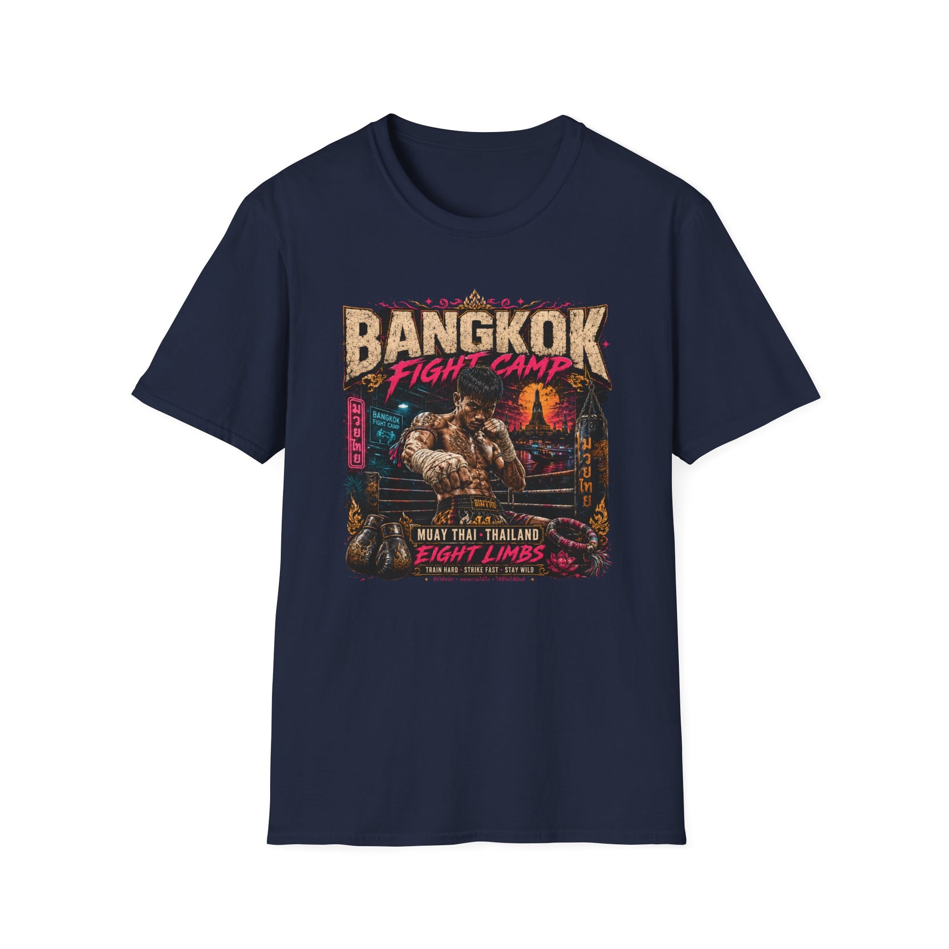 Bangkok Fight Camp T-Shirt Navy Muay Thai Thailand Streetwear Graphic Tee