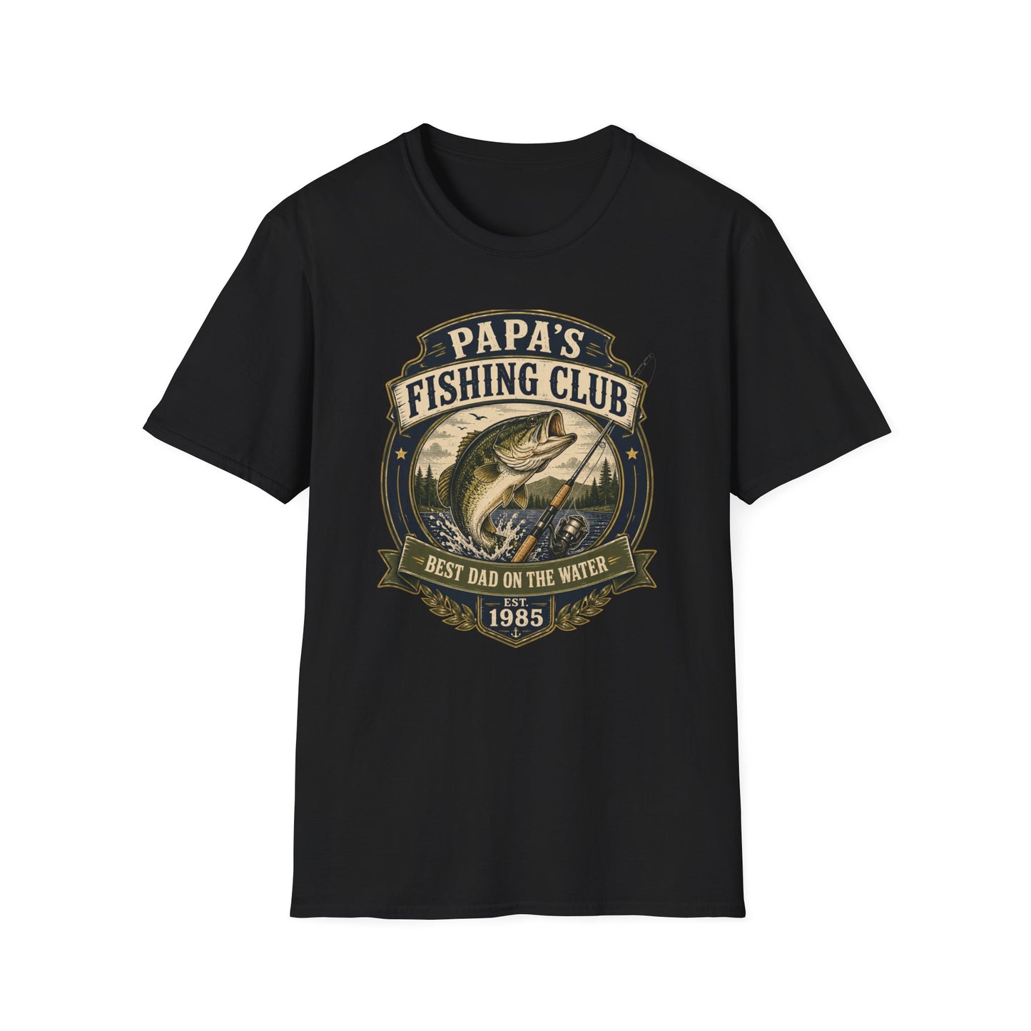 Papa's Fishing Club Angler T-Shirt schwarz Vatertagsgeschenk