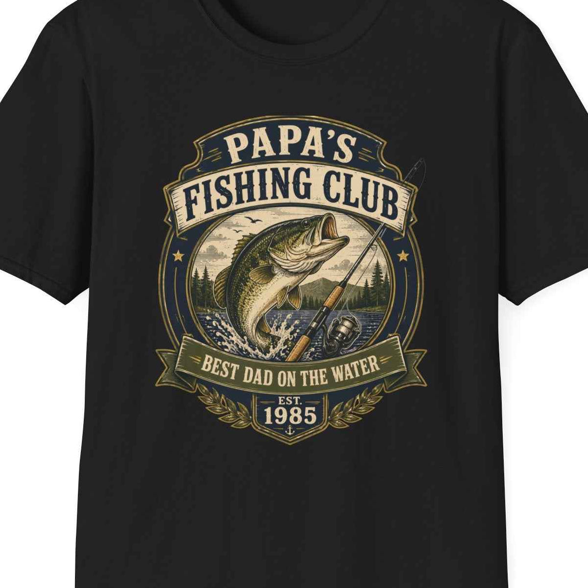 Papa's Fishing Club Angler T-Shirt – Bester Papa am Wasser, Vatertagsgeschenk – Design Nahaufnahme