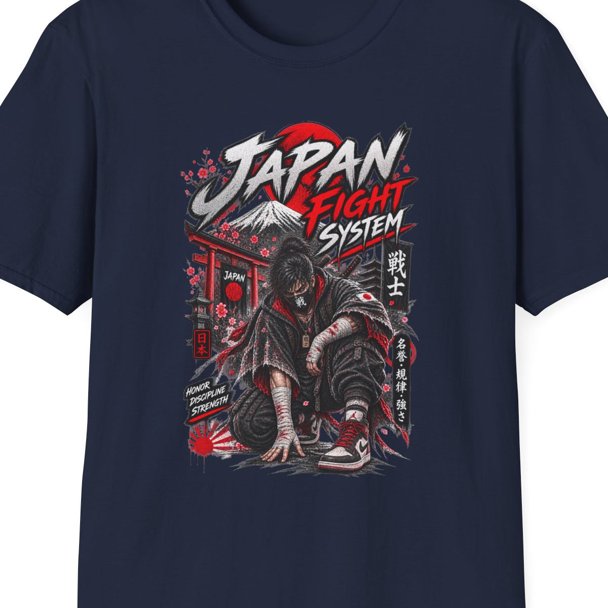 Japan Fight System T-Shirt Navy — Samurai Krieger Japanese Streetwear Vorderansicht