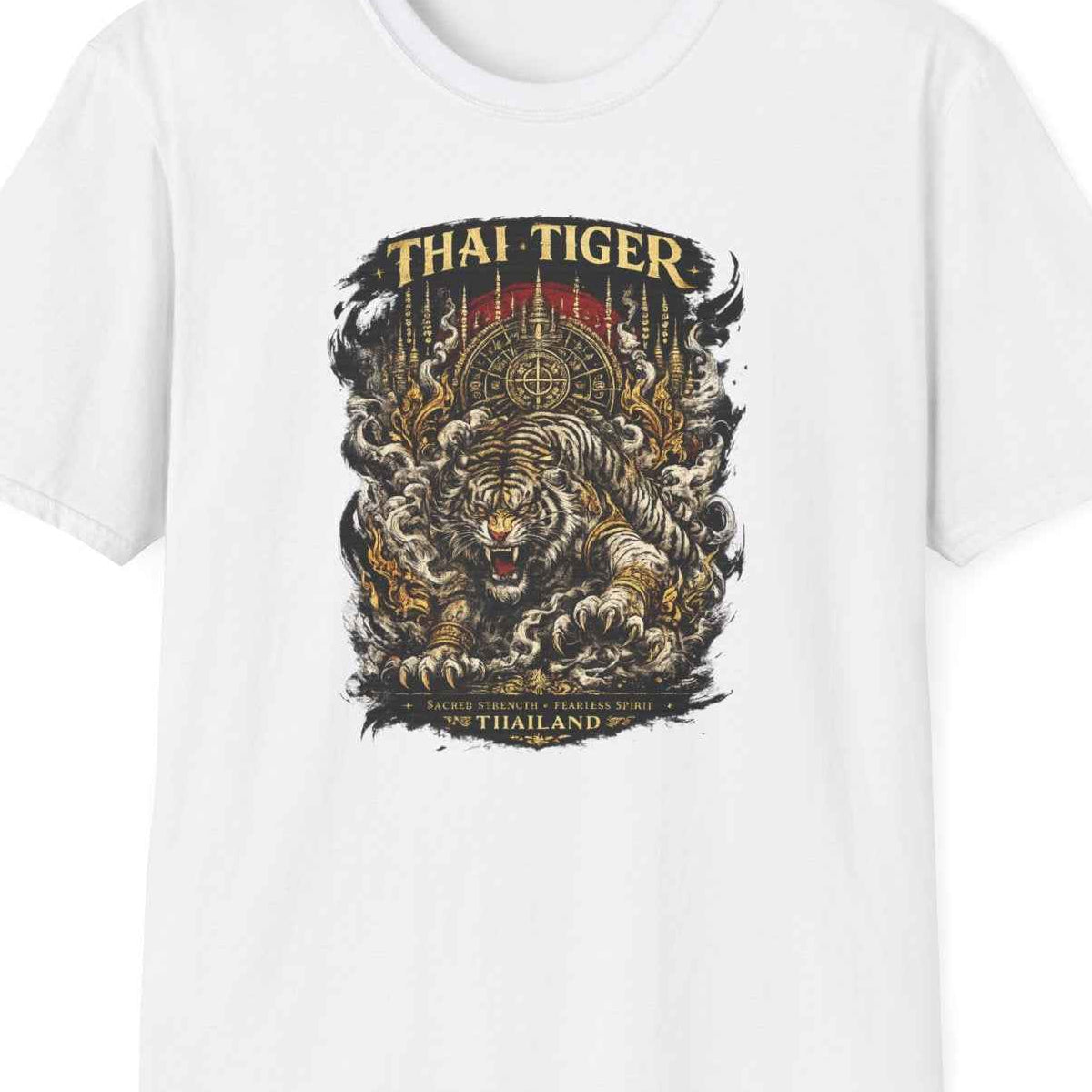 White Thai Tiger T-Shirt – Design Nahaufnahme