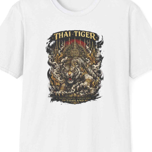 White Thai Tiger T-Shirt – Design Nahaufnahme