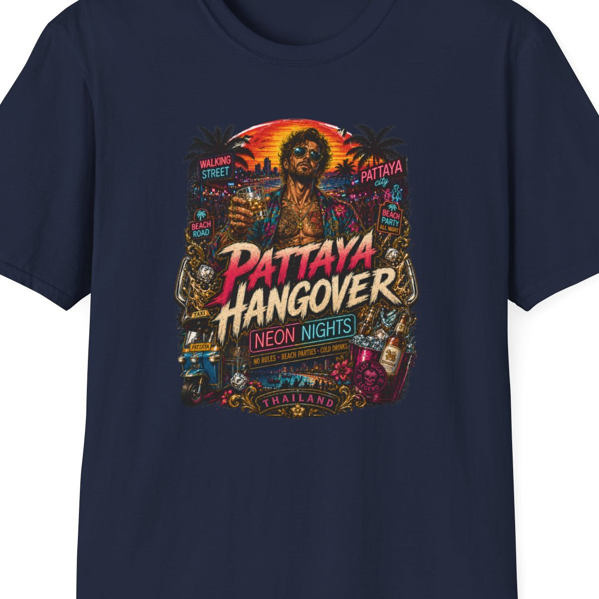 Pattaya Hangover T-Shirt Navy Thailand Nightlife Graphic Tee Unisex – Design Nahaufnahme