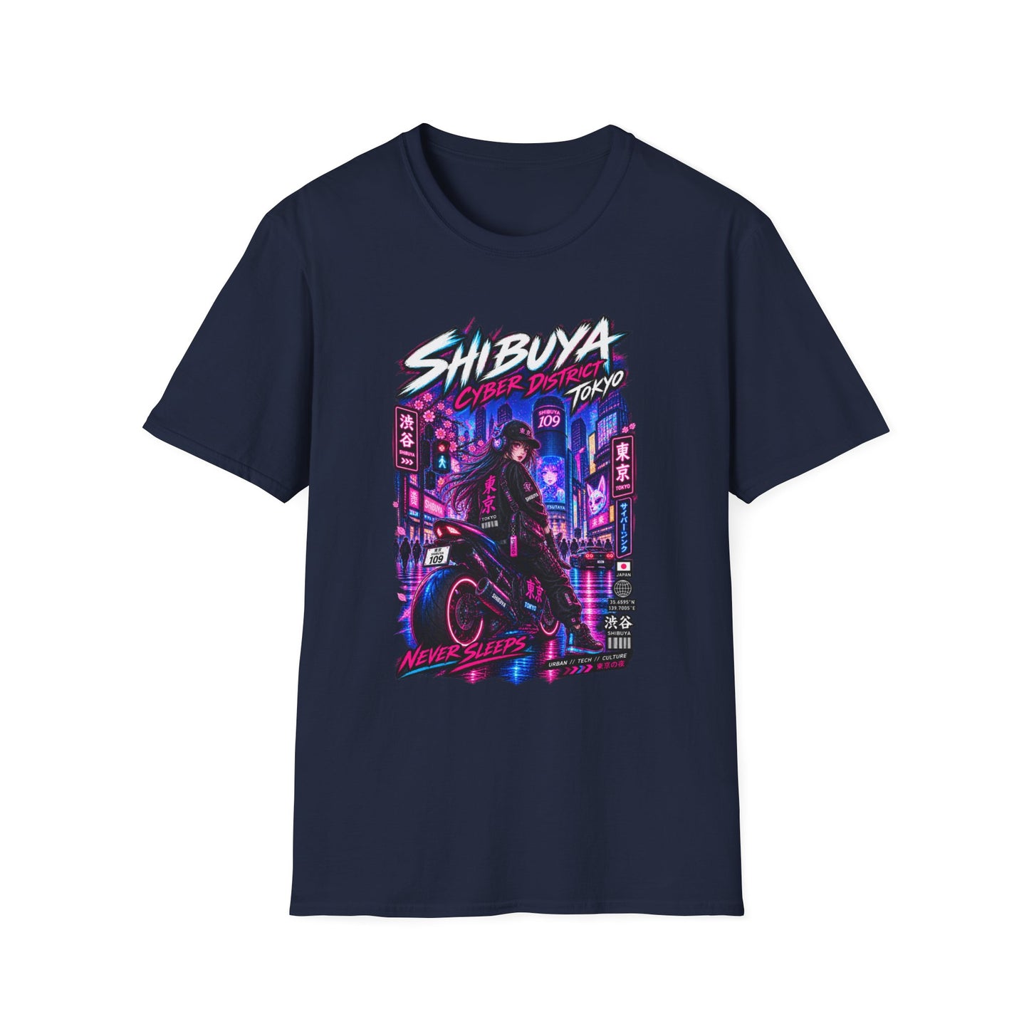 Shibuya Cyber District T-Shirt Navy – Cyberpunk Streetwear Vorderansicht