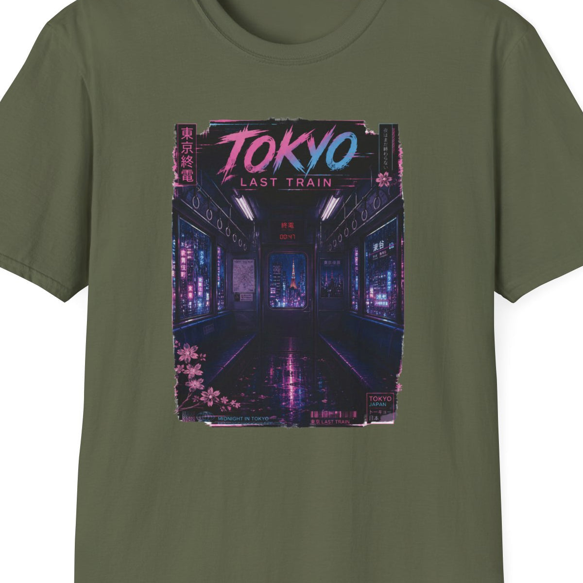 Tokyo Last Train T-Shirt Schwarz Neon Vaporwave Graphic Tee Geschenk – Design Nahaufnahme