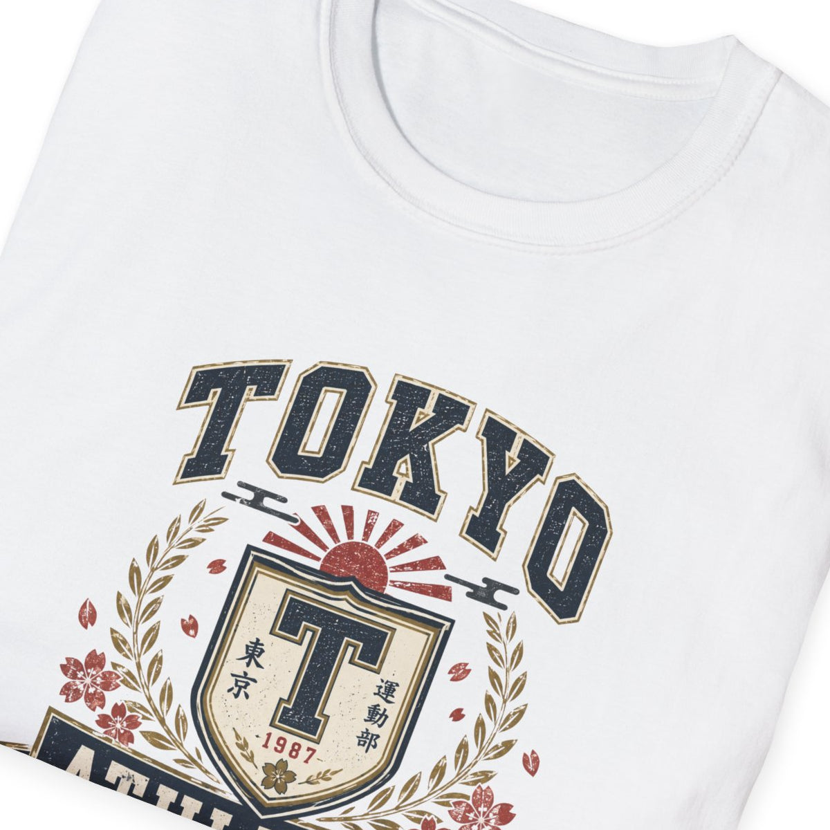 Dark Chocolate Tokyo Athletics Department T-Shirt – Design Nahaufnahme
