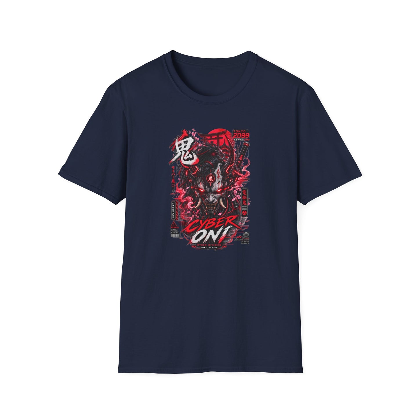 Cyber Oni T-Shirt Weiß – Cyberpunk Streetwear Rückansicht Model