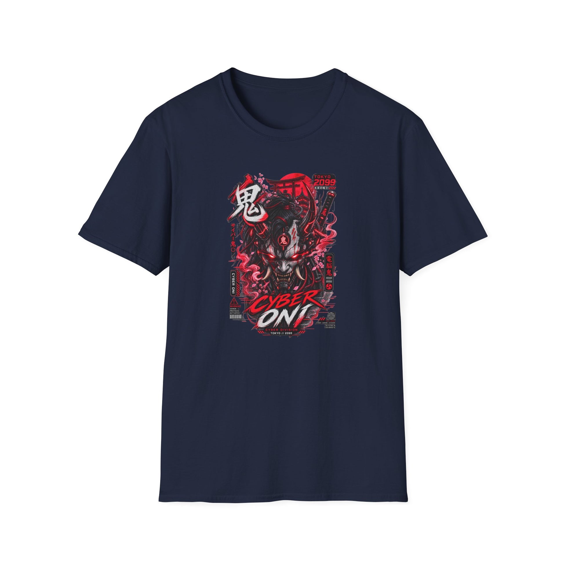 Cyber Oni T-Shirt Weiß – Cyberpunk Streetwear Rückansicht Model