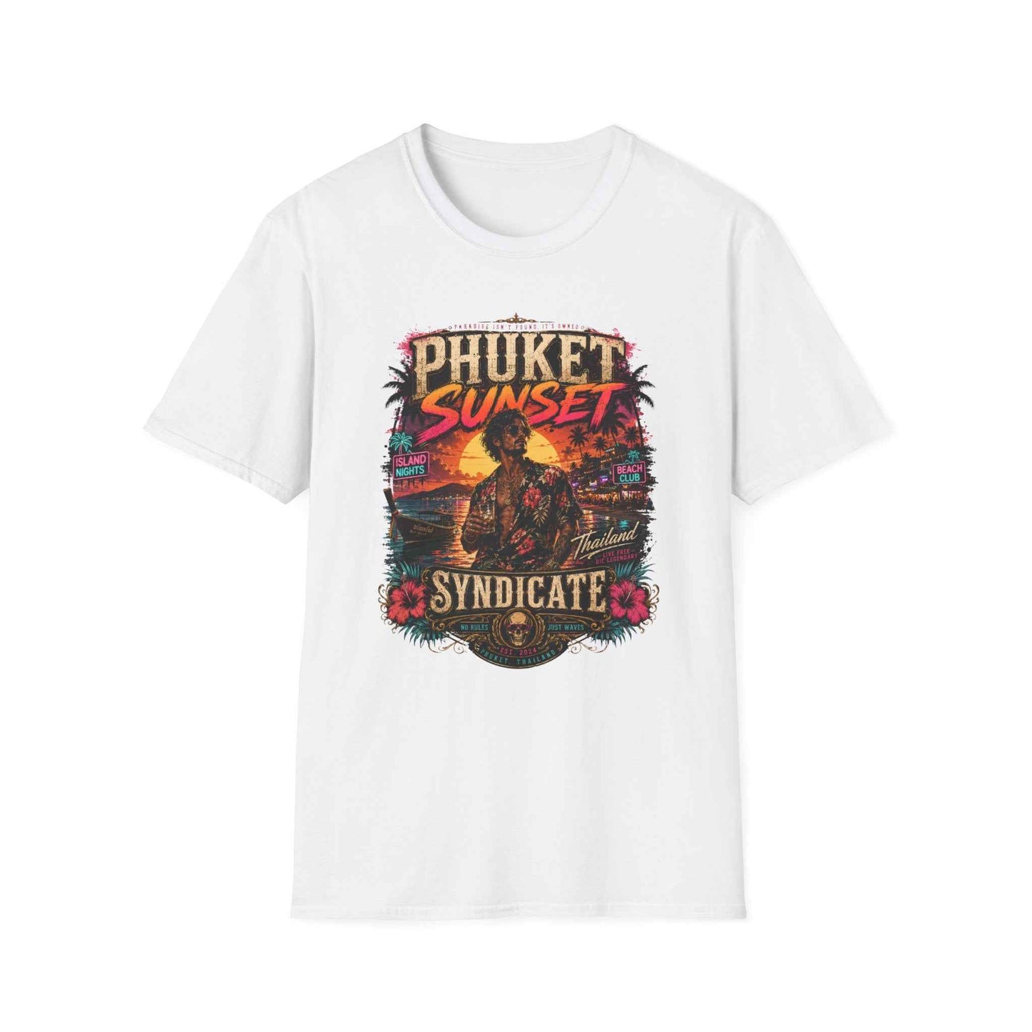 Phuket Sunset Syndicate T-Shirt weiß Thailand Beach Club Nightlife Streetwear Graphic Tee