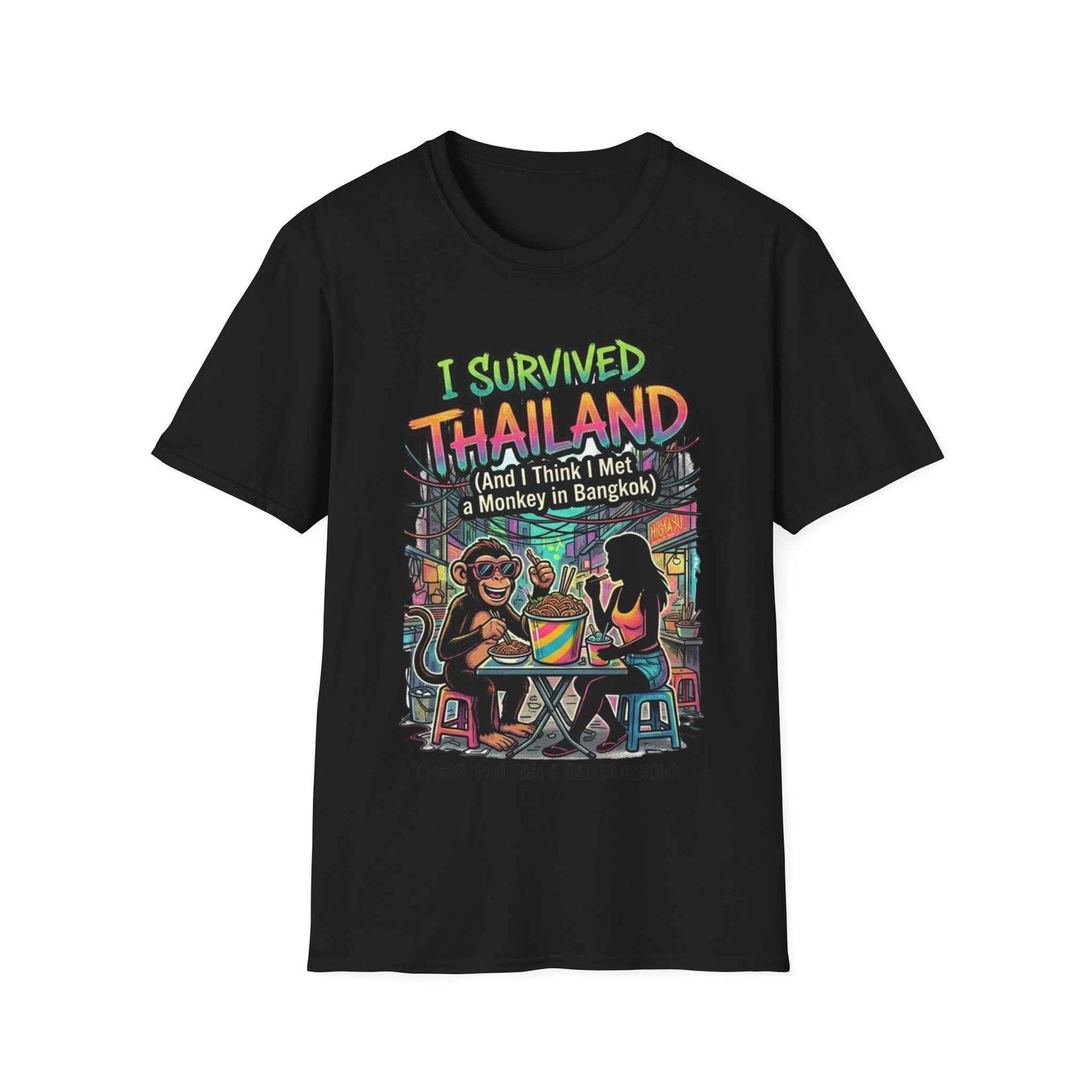 I Survived Thailand T-Shirt schwarz lustiges Bangkok Cartoon Thailand Streetwear Unisex