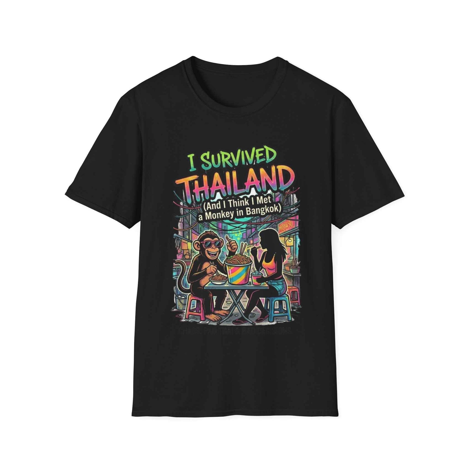 I Survived Thailand T-Shirt schwarz lustiges Bangkok Cartoon Thailand Streetwear Unisex