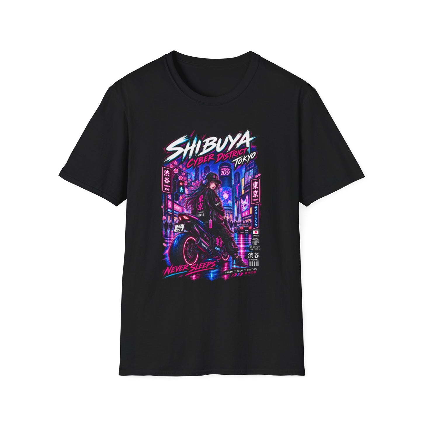 Shibuya Cyber District T-Shirt Weiß – Cyberpunk Streetwear Vorderansicht
