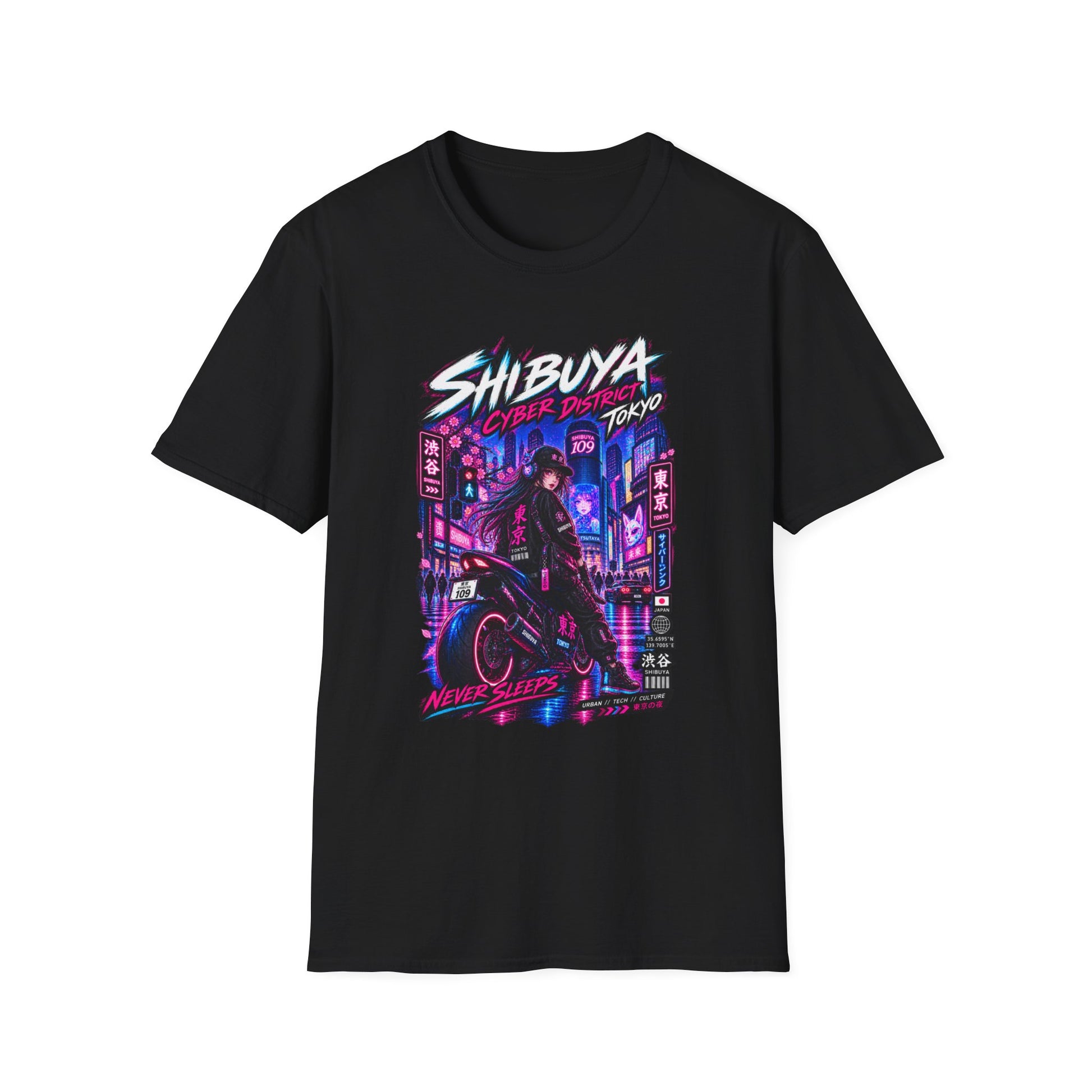 Shibuya Cyber District T-Shirt Weiß – Cyberpunk Streetwear Vorderansicht