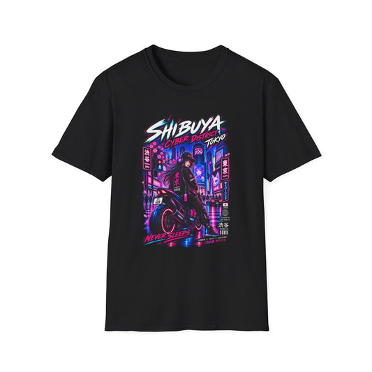 Shibuya Cyber District T-Shirt Weiß – Cyberpunk Streetwear Vorderansicht