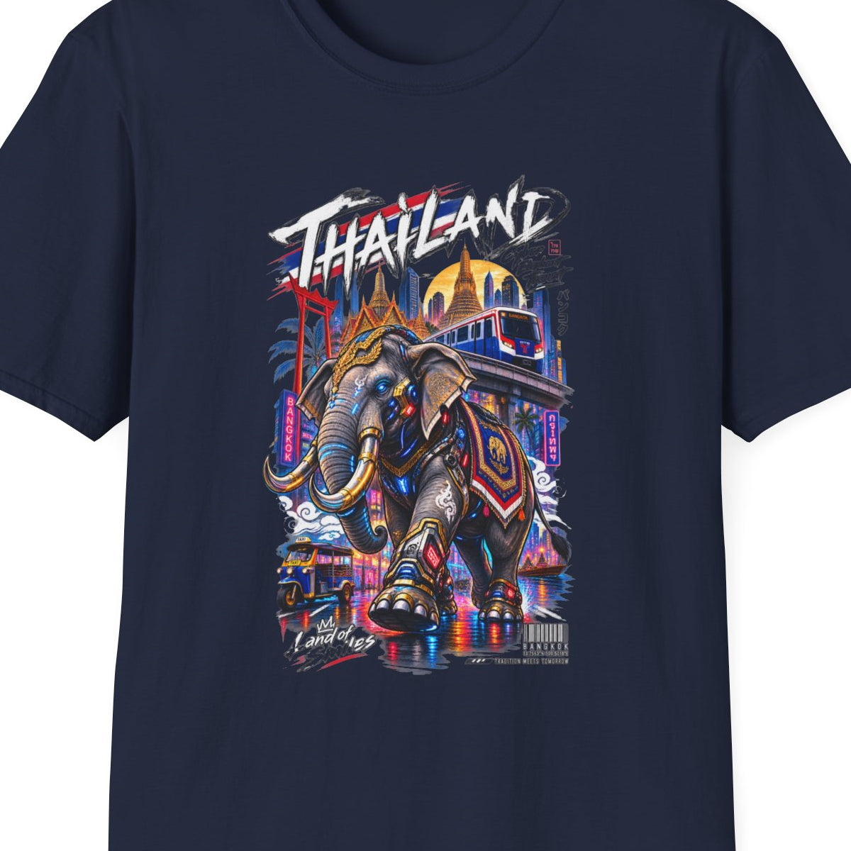Navy Bangkok Neon Elefant T-Shirt – Design Nahaufnahme