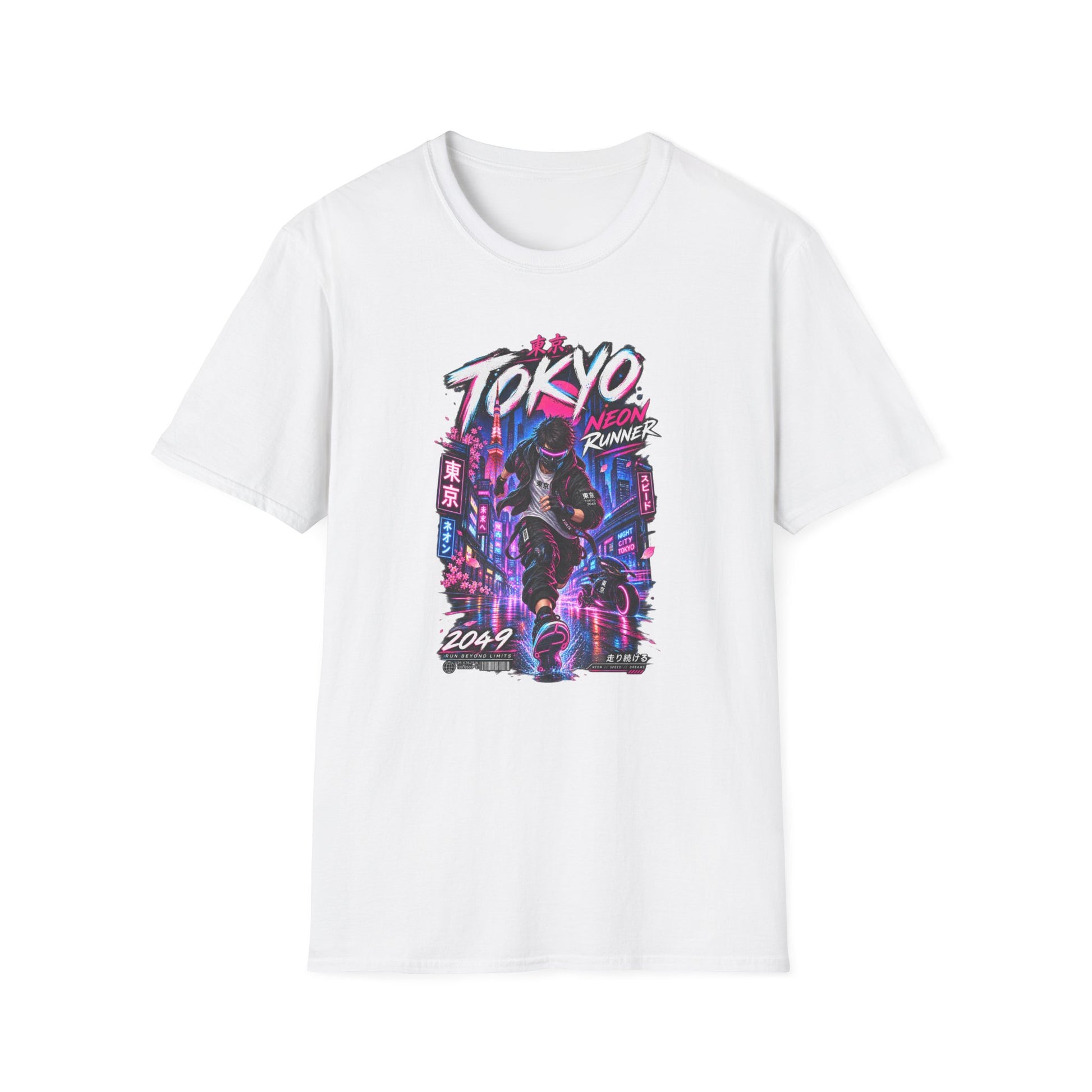 Tokyo Neon Runner T-Shirt weiss – Cyberpunk Graphic Tee Geschenk