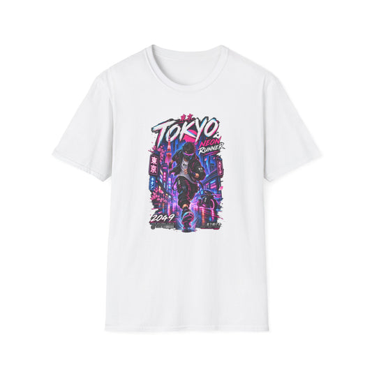 Tokyo Neon Runner T-Shirt weiss – Cyberpunk Graphic Tee Geschenk