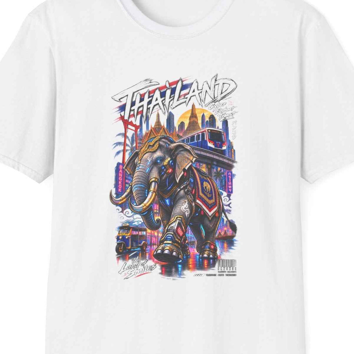 White Bangkok Neon Elefant T-Shirt – Design Nahaufnahme