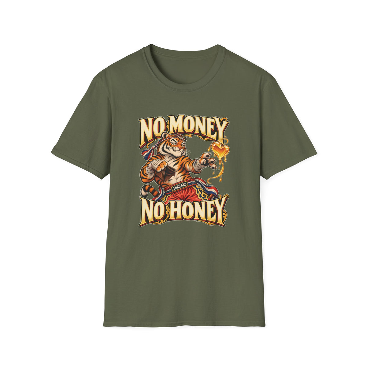 No Money No Honey – Thailand T-Shirt mit Muay-Thai-Tiger | Gildan 64000