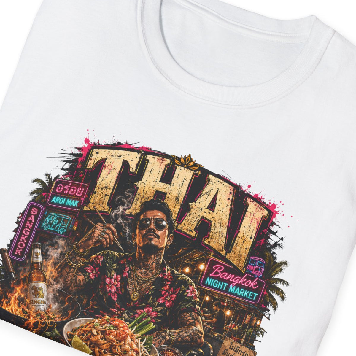 Charcoal Thai Street Food Mafia T-Shirt – Design Nahaufnahme