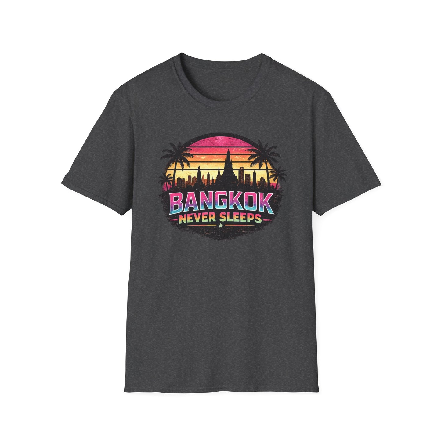 Bangkok Never Sleeps T-Shirt Dark Chocolate Retro Thailand Streetwear Graphic Tee