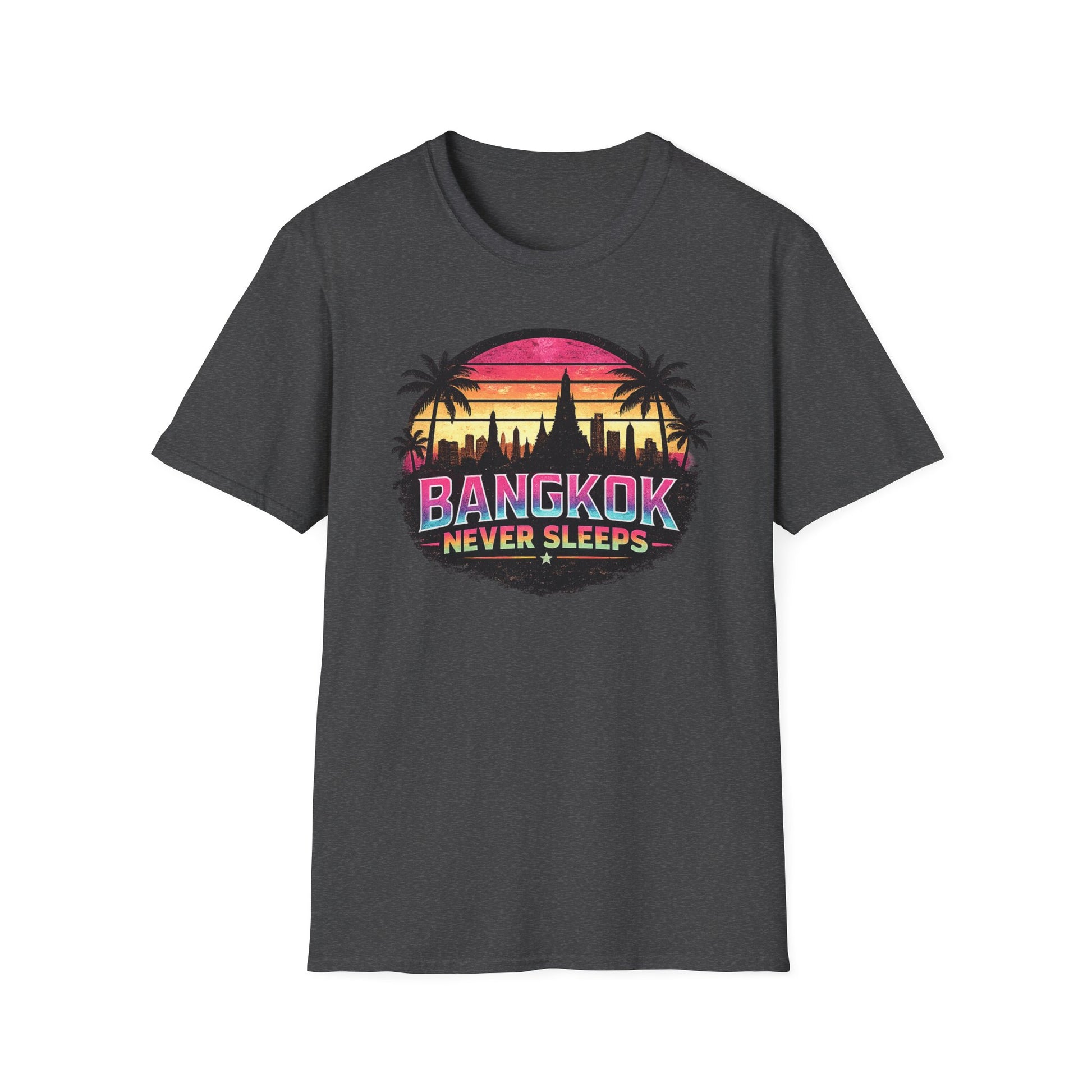 Bangkok Never Sleeps T-Shirt Dark Chocolate Retro Thailand Streetwear Graphic Tee