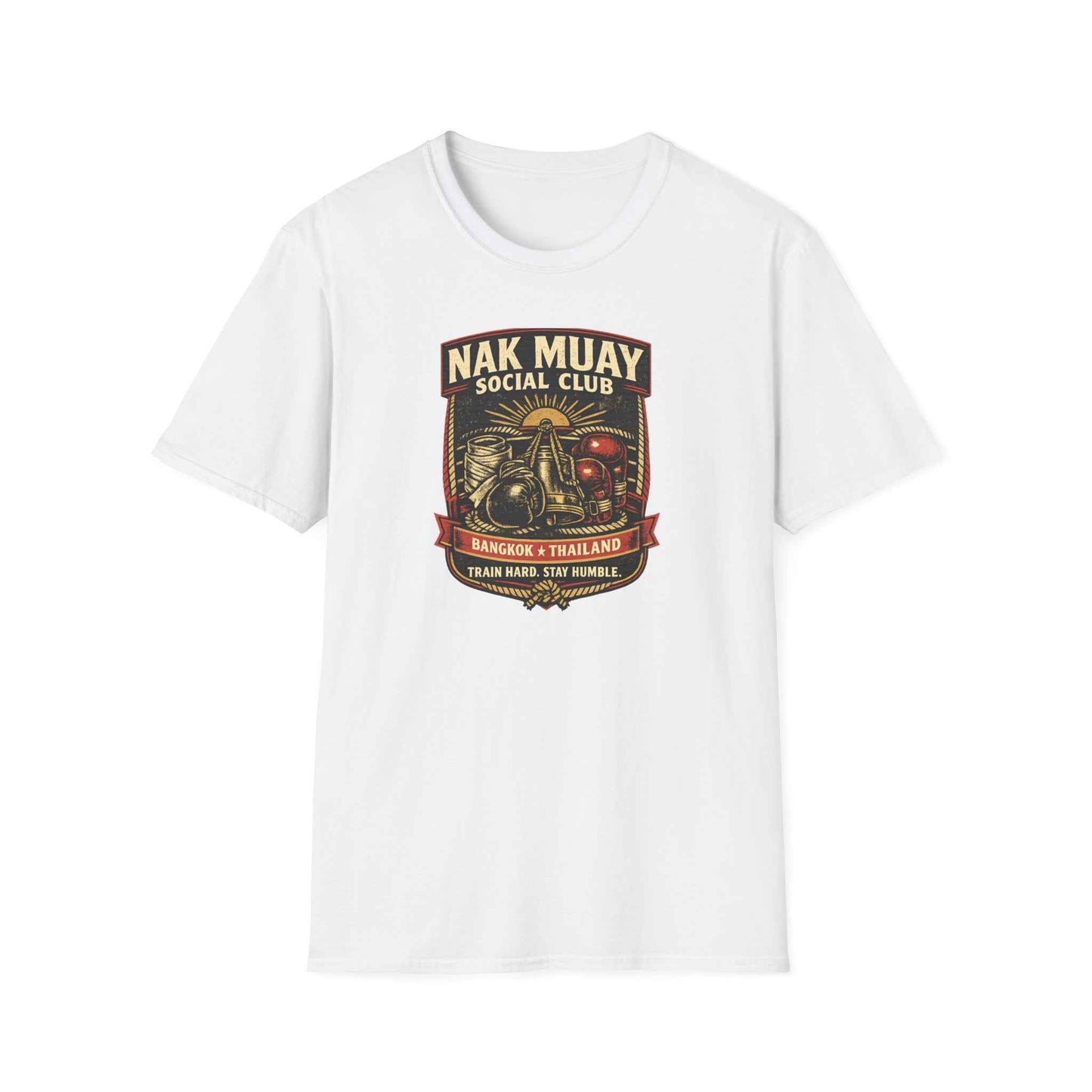Nak Muay Social Club T-Shirt – Muay Thai Boxing Streetwear mit Vintage-Badge-Print