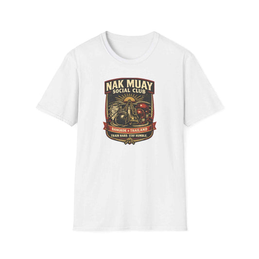 Nak Muay Social Club T-Shirt – Muay Thai Boxing Streetwear mit Vintage-Badge-Print