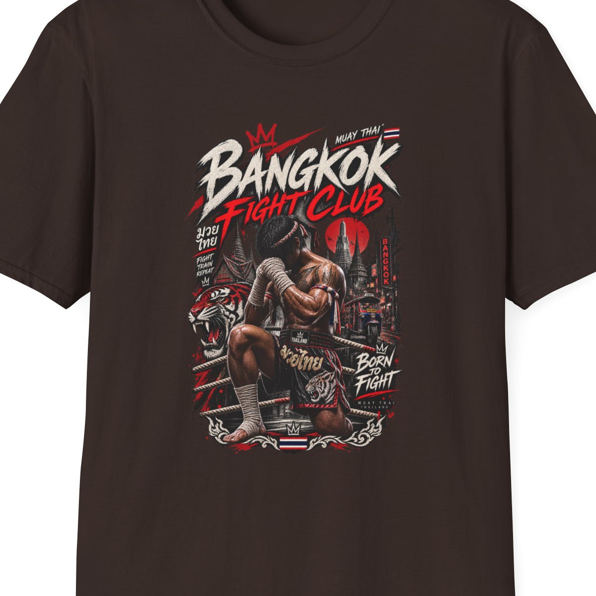 Dark Chocolate Muay Thai Crown Fighter T-Shirt – Design Nahaufnahme