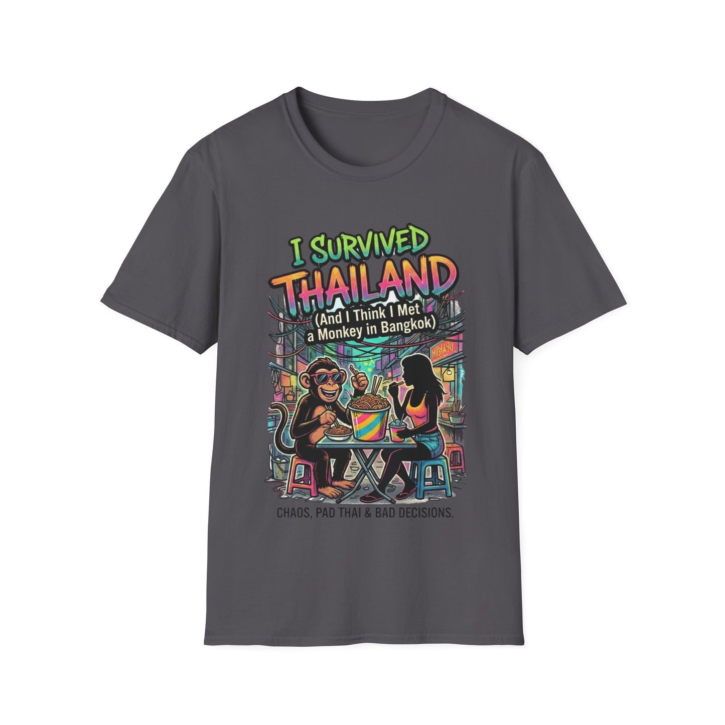 I Survived Thailand T-Shirt charcoal Bangkok Reise Spruch Graphic Tee Thailand