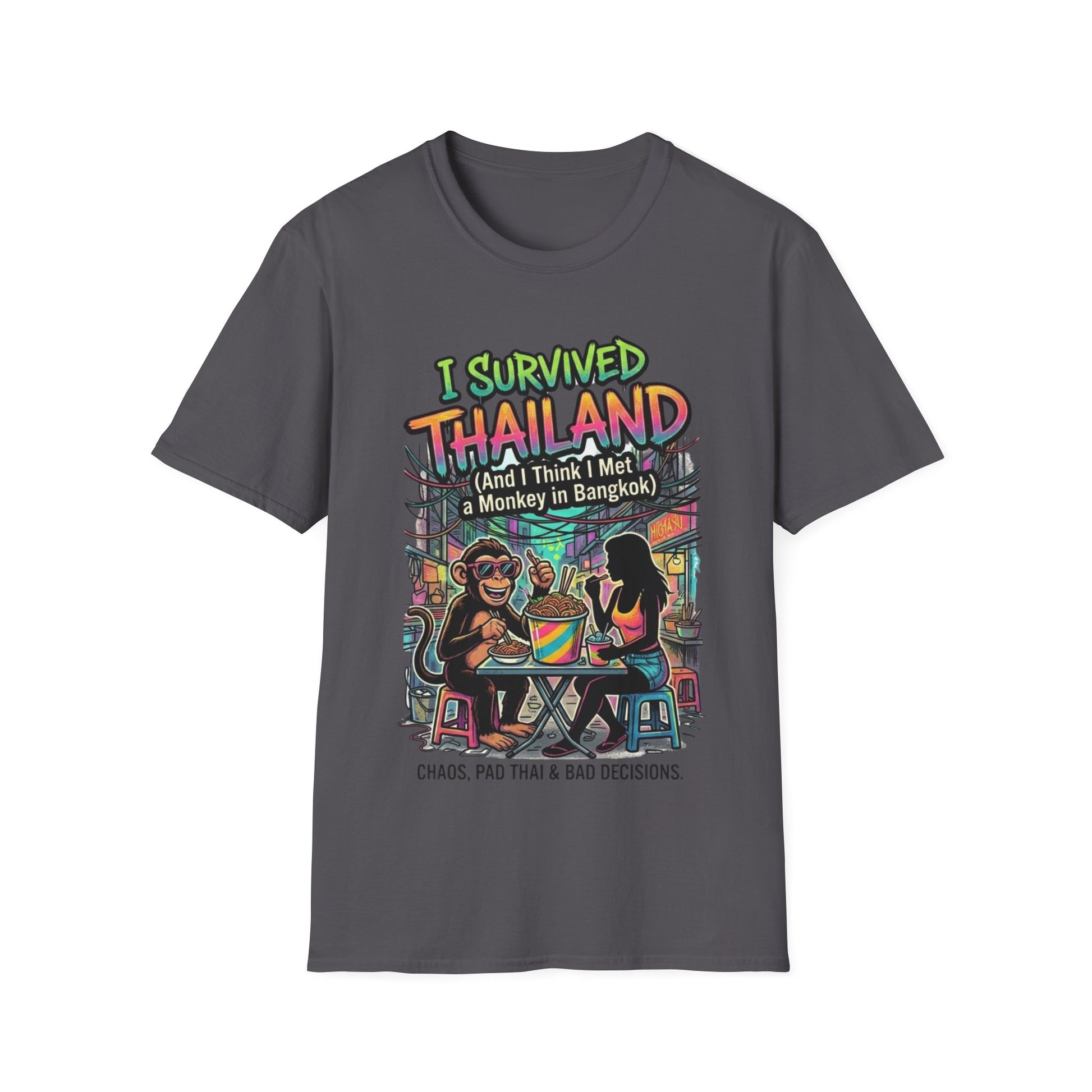 I Survived Thailand T-Shirt charcoal Bangkok Reise Spruch Graphic Tee Thailand