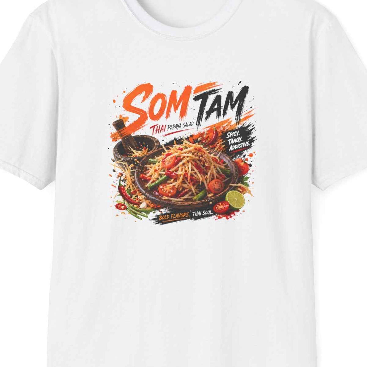 Som Tam T-Shirt — Thai Street Food Papaya Salad Streetwear Herren Damen – Design Nahaufnahme