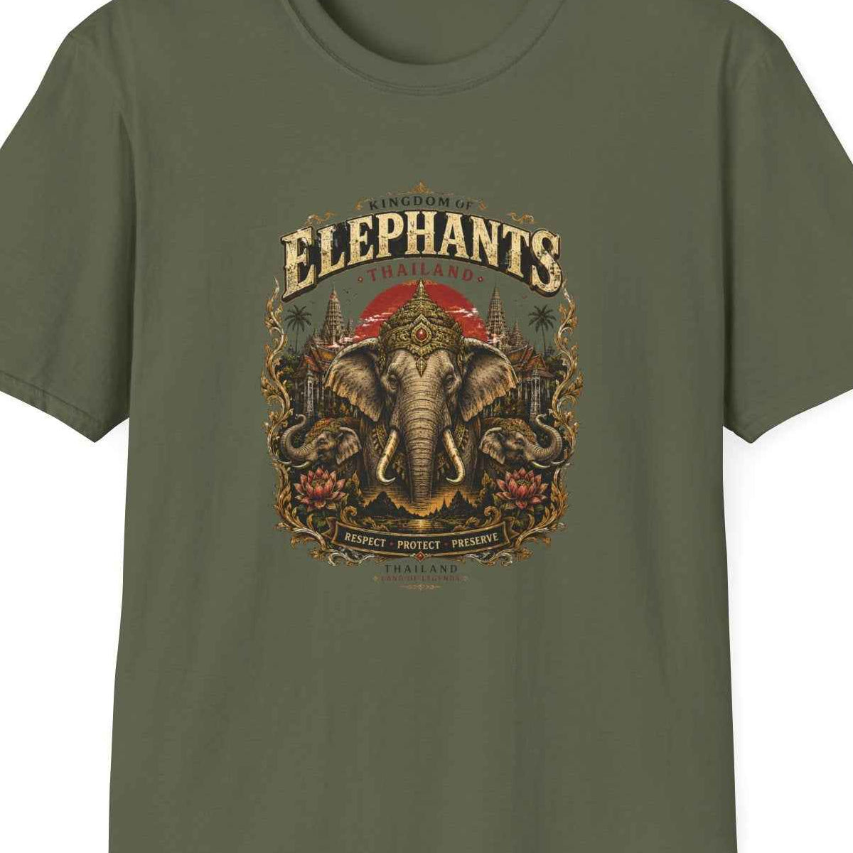 Kingdom of Elephants T-Shirt – Thailand Elefanten Streetwear – Design Nahaufnahme