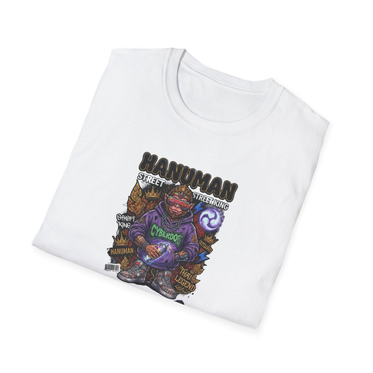 Hanuman Guardian T-Shirt weiß gefaltet — Thai Mythologie Design Detail