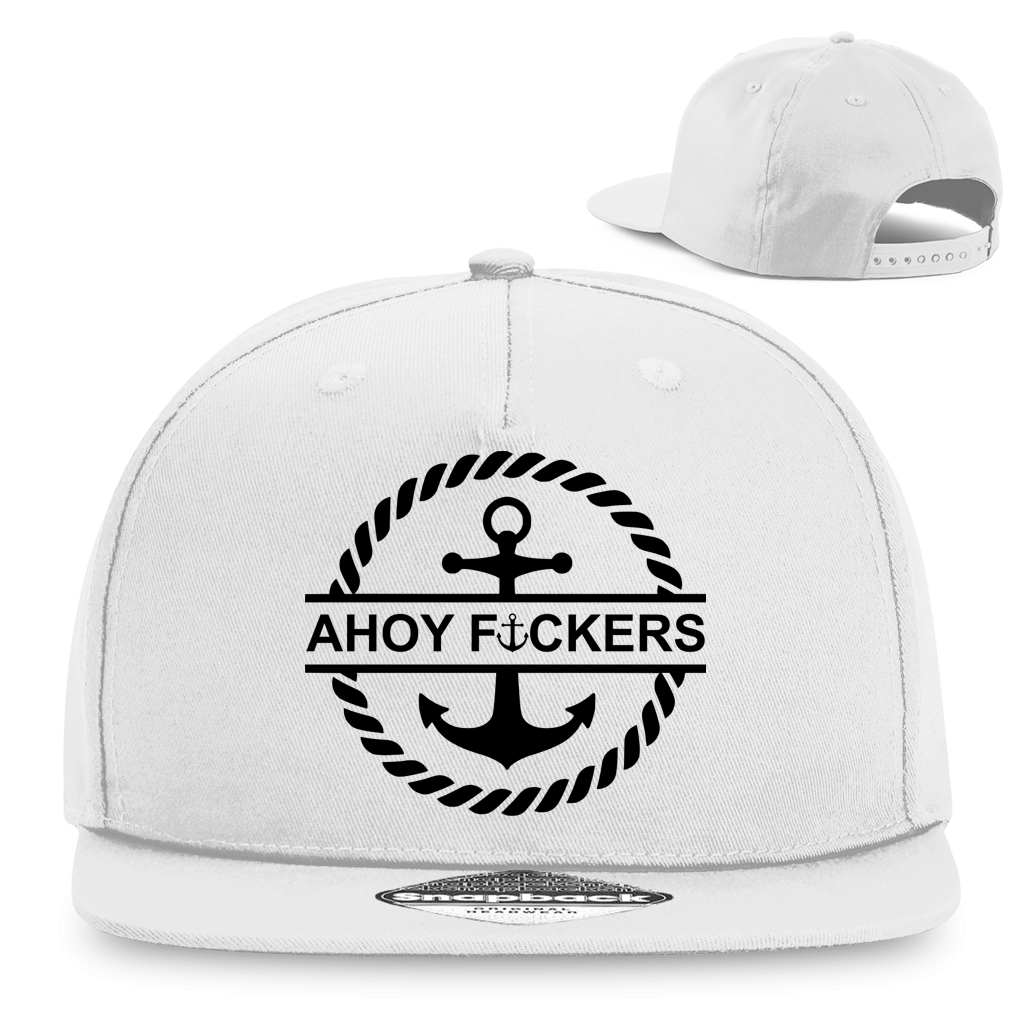 AHOY F*CKERS Snapback – Angler Cap – T-Shirt Frontansicht