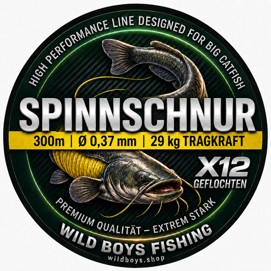 Wild Boys Mega X12 Spinnschnur Wels 0,37 mm 300 m — 12-fach geflochten Gelb | 29 kg