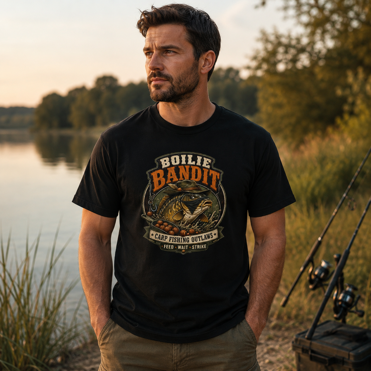 Boilie Bandit Angler T-Shirt – Karpfenangeln Vintage Badge, Geschenk für Angler