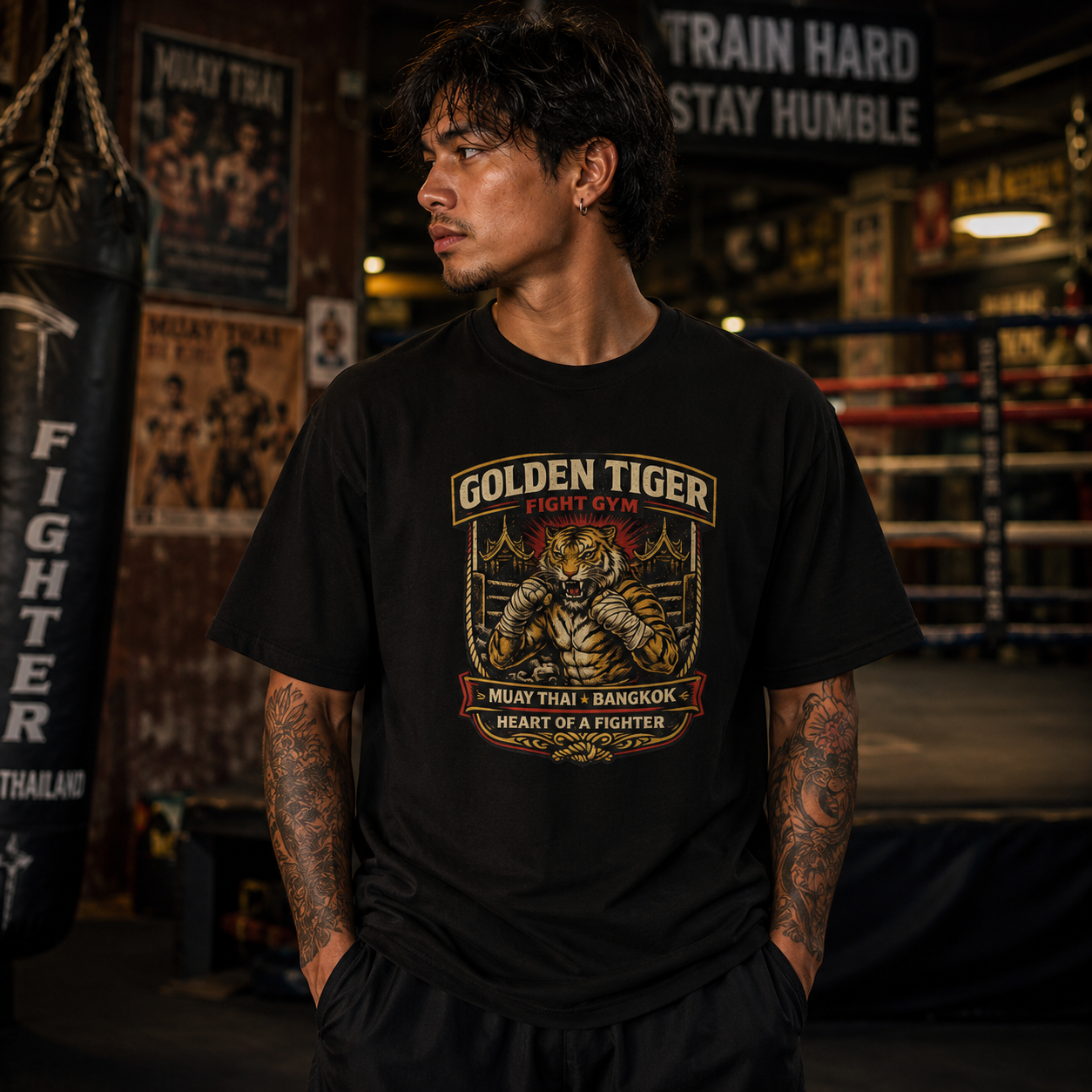 Golden Tiger Fight Gym T-Shirt – Muay Thai Bangkok Streetwear Tee