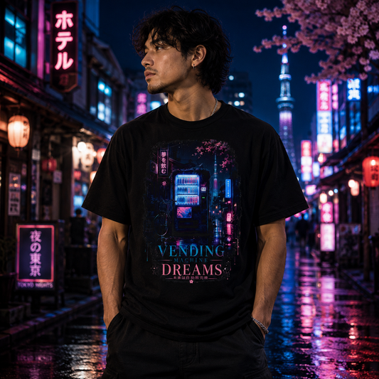 Vending Machine Dreams T-Shirt – Japanische Kunst & Streetwear mit Neon-Tokyo-Print