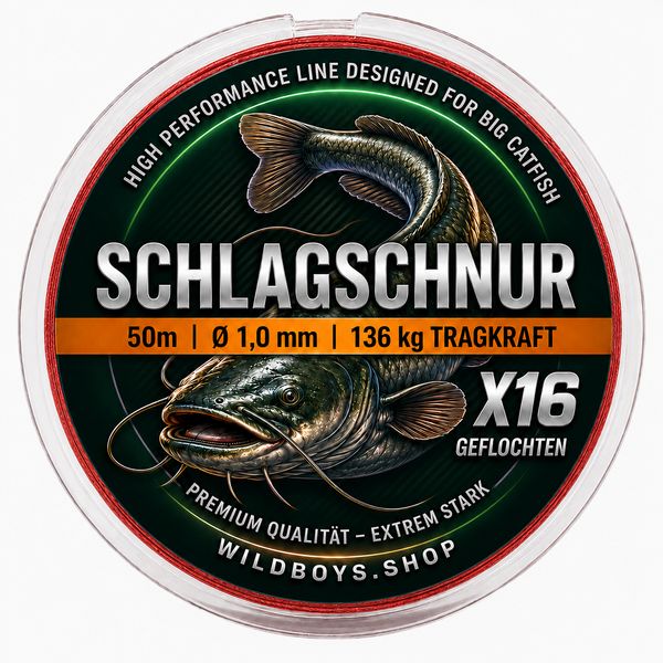 Schlagschnur Wels 1,0 mm | 16-fach geflochten & abriebfest | 136 kg | Rot 50 m & Schwarz 30 m