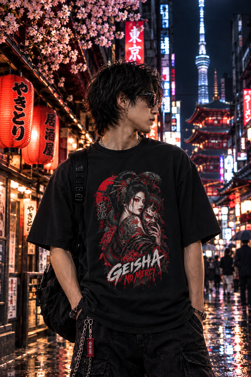 Geisha No Mercy T-Shirt — Japanese Streetwear Tattoo Herren Damen