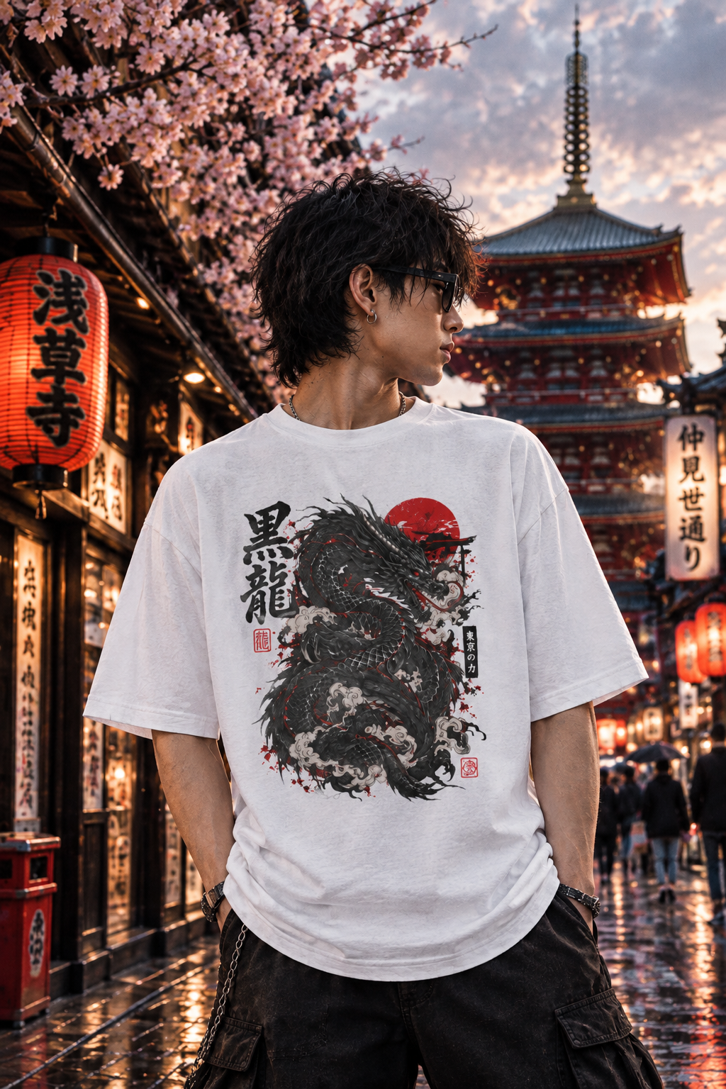 Black Dragon Kanji T-Shirt — Japanese Streetwear Drachen Herren Damen