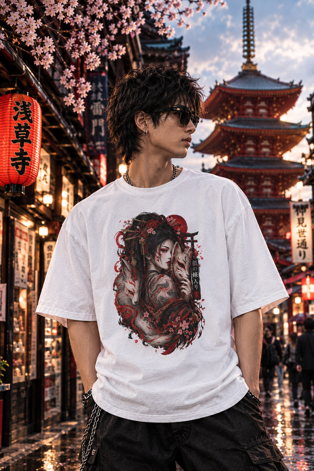 Geisha Kitsune T-Shirt Weiß — Lifestyle Streetwear Japan Look