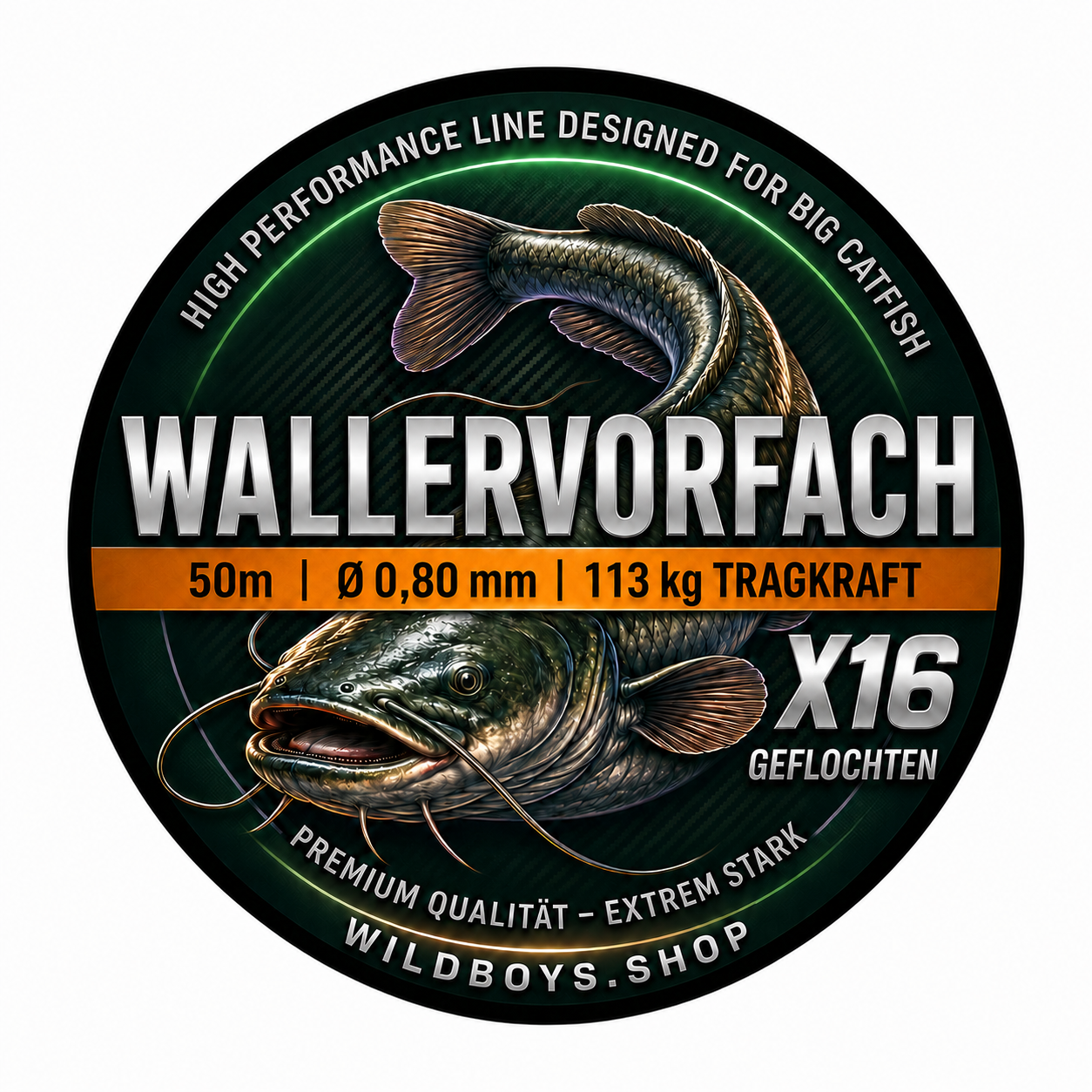 Geflochtenes Waller Vorfach 0,80 mm – 113 kg Tragkraft – 50 m – Angelschnur Detailansicht