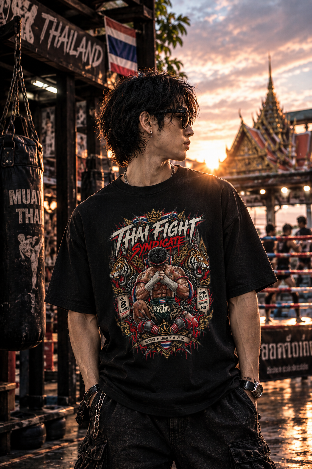 Thai Fight Syndicate T-Shirt — Muay Thai Tiger Streetwear Herren Damen