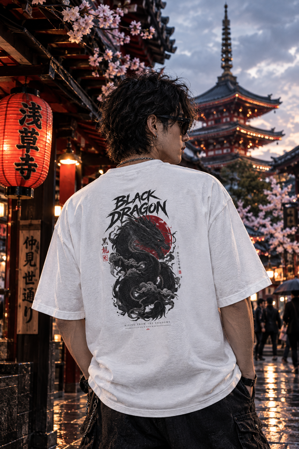 Black Dragon Tattoo T-Shirt Rückansicht — Irezumi Drache in Tokio Streetwear
