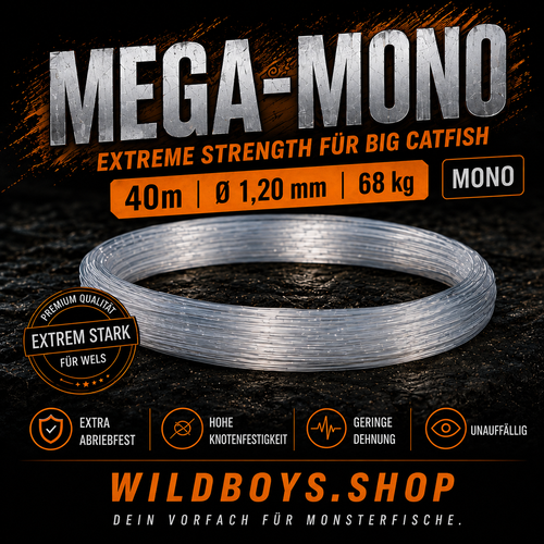 Wild Boys "Mega Mono" Hard Mono Vorfach – 1,0 mm (60m) & 1,2 mm (40m) | Nylon Transparent